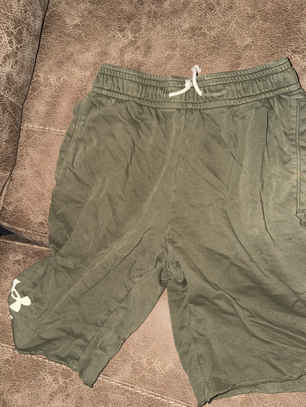 Under Armour Men's Olive Drawstring Athletic Shorts with Logo